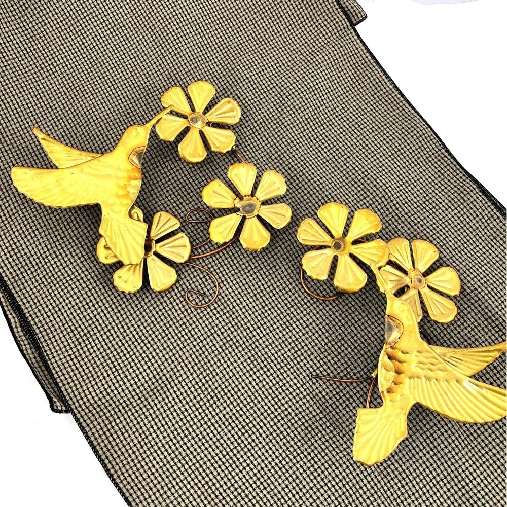Two Brass Hummingbird Flower Wall Art Set 3D  (3335)